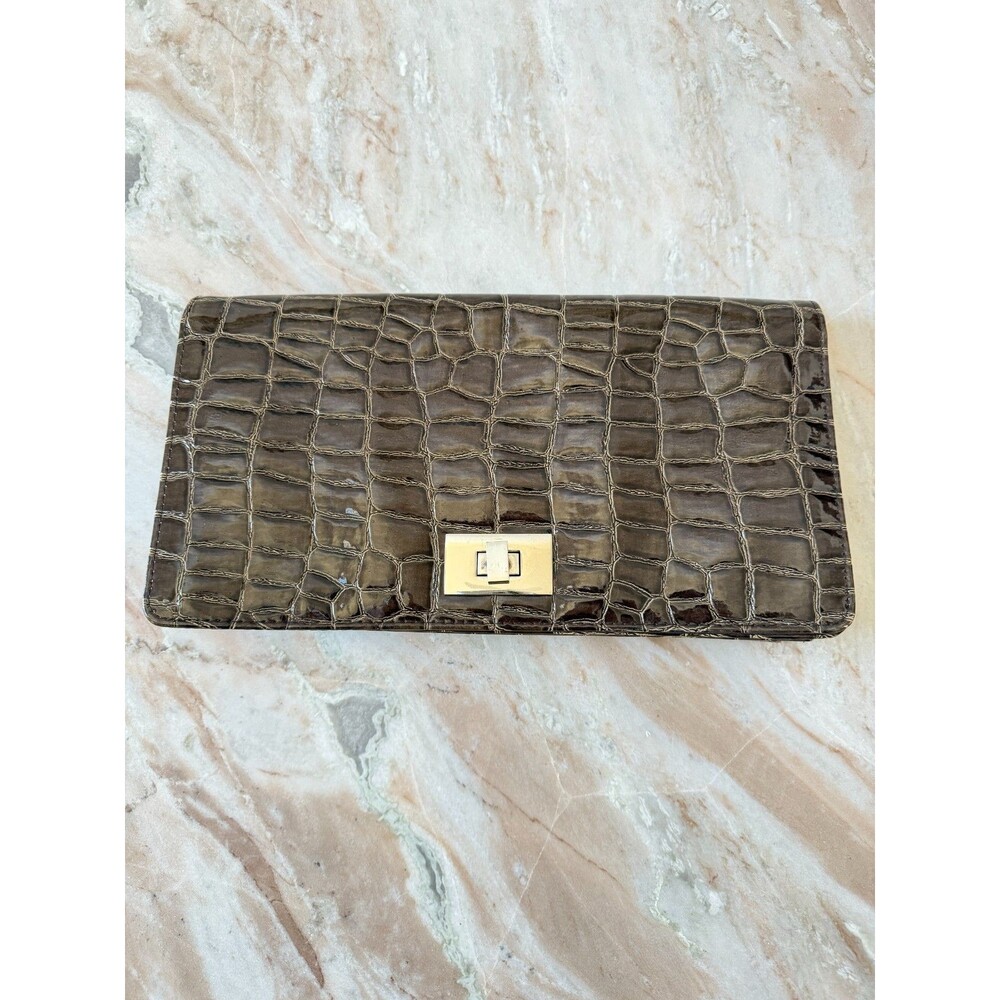 VTG Murval Clutch Handbag Brown Crocodile Embossed Flap Turnlock 12"
